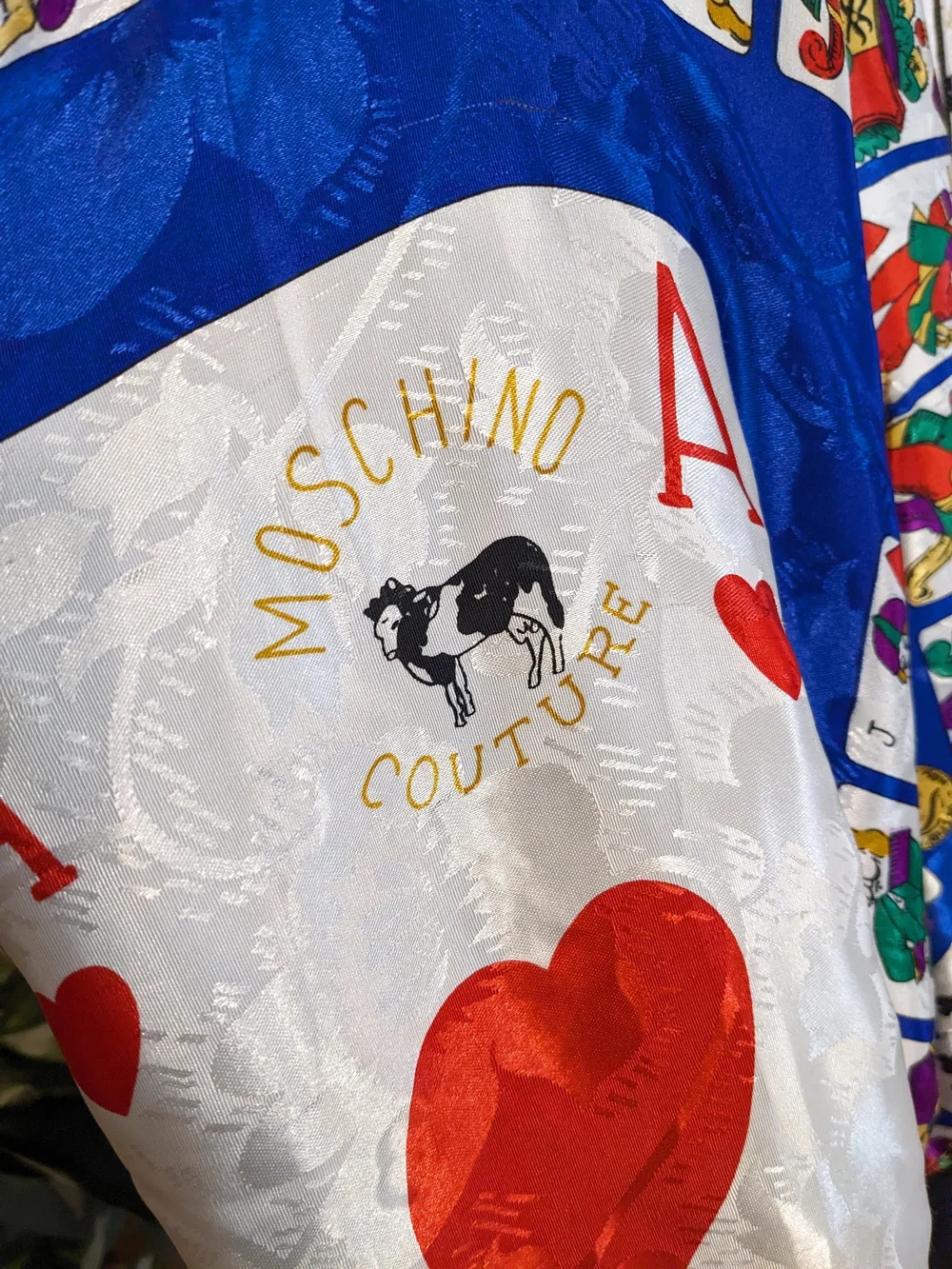 Vintage Mighty Satin Bomber Jacket XL Blue Casino Playing Cards Poker Moschino